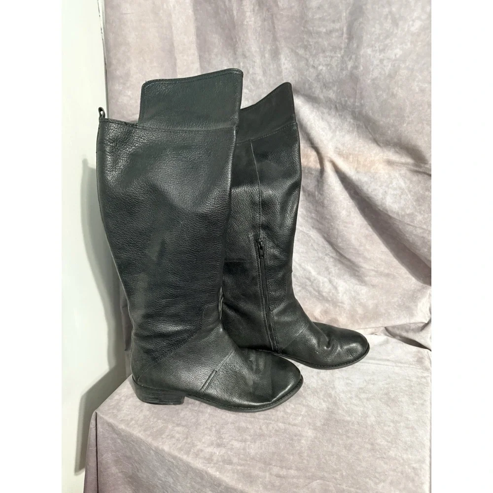 Nine West Noriko Black Knee-High Leather Riding Boots Women 10M Preowned